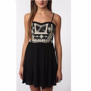 - Tribal Pleaded Black And Beige Adjustable Strap Fully line Dress